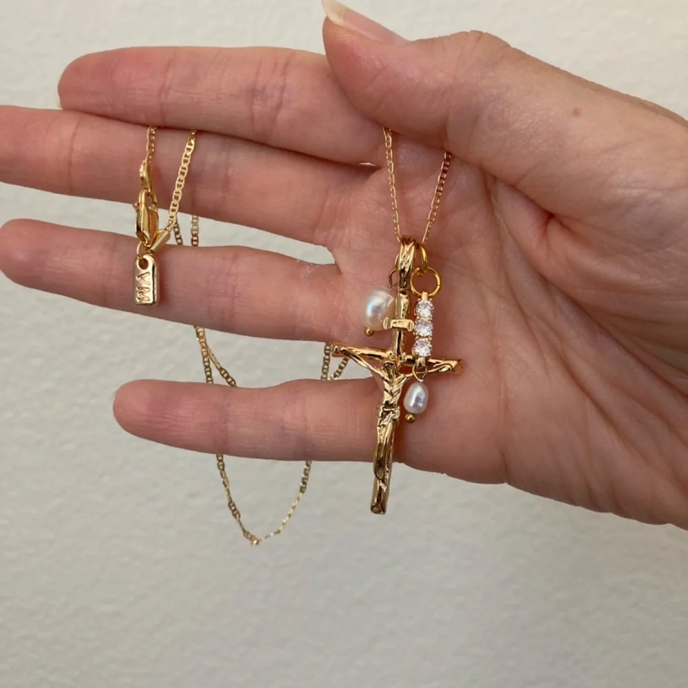 New Vanessa Mooney charm necklace pearl cross charm jewelry necklace statement - Picture 2 of 6